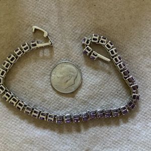 LAB MADE AMETHYST SILVER TONE TENNIS BRACELET